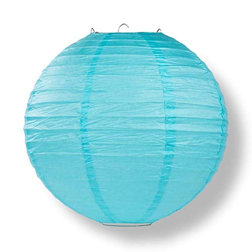 Quasimoon PaperLanternStore Decorative Paper Lantern - (Single, 14-Inch, Baby Blue, Even Ribbing) Round Paper Lantern - Ideal Wedding and Party Decor or Home Accent, Lighting Optional