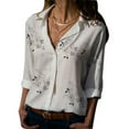thumbnail image 1 of Blusa de manga larga con solapa para mujer Camisa con tops de estilo suelto con estampado floral para niñas Scienceny  FS11378-01, 1 of 7