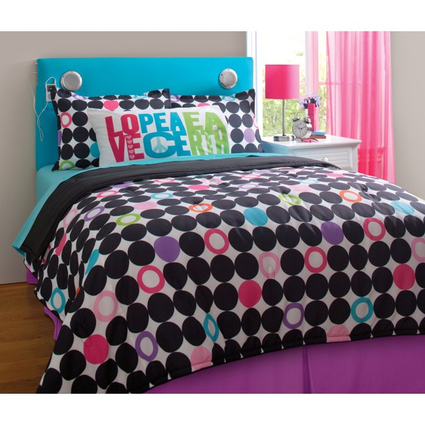 your zone color block dot reversible bedding set with statement