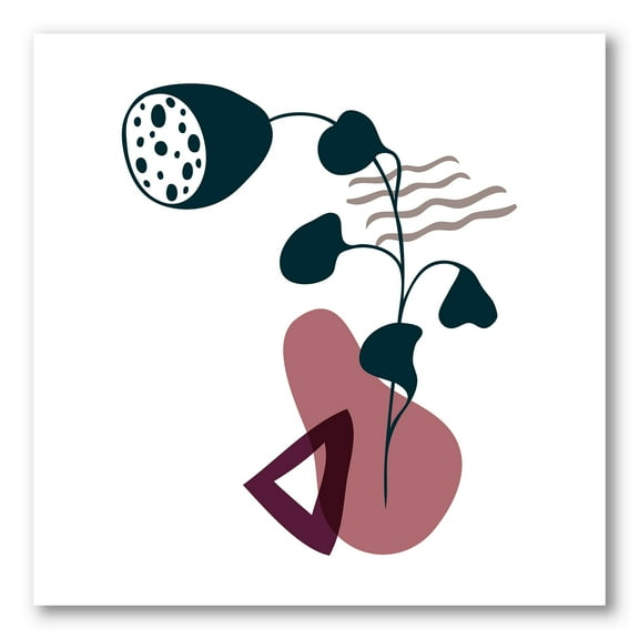 Designart ' Abstract Flowers Plants With Elementary Shapes V ' Modern Canvas Wall Art Print