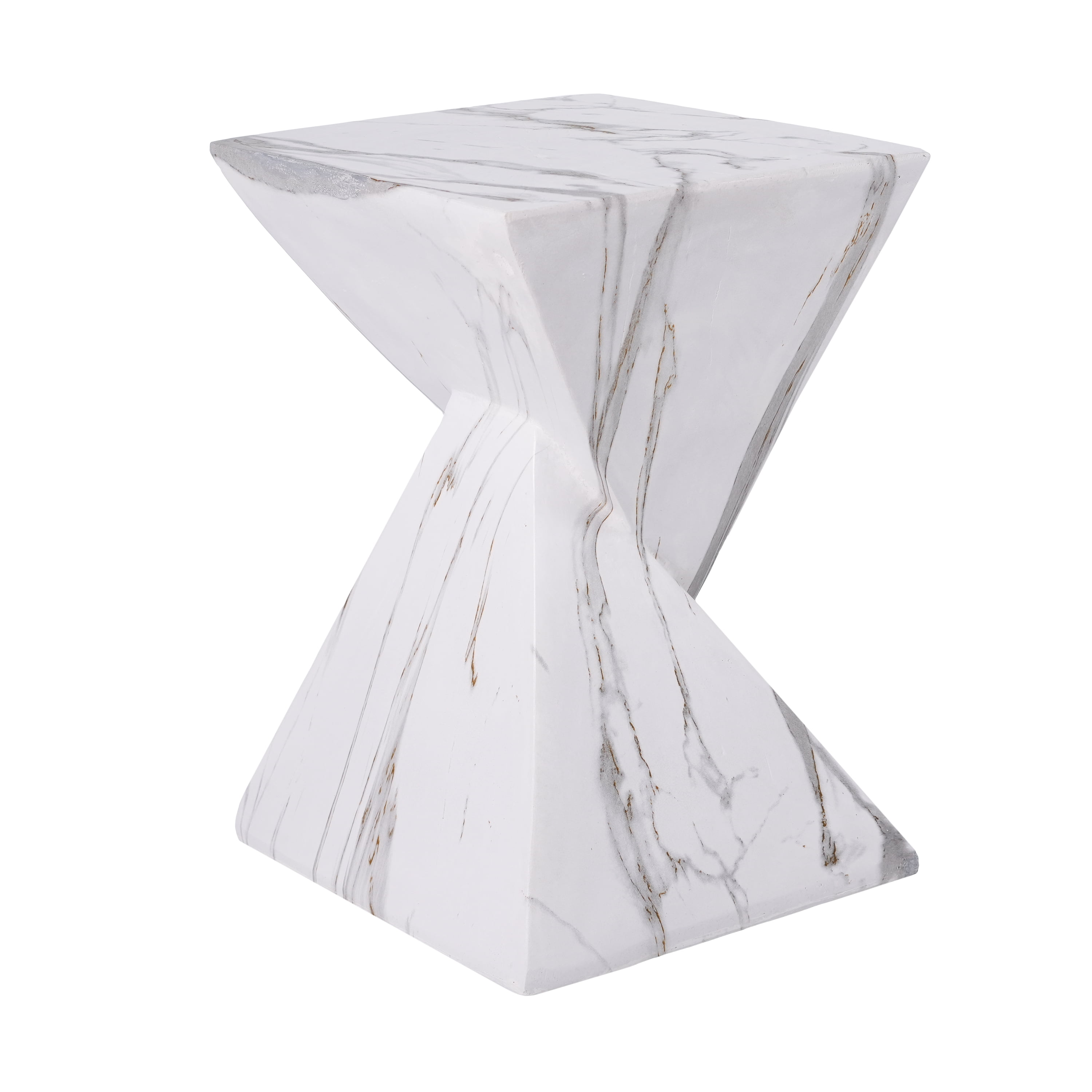Mintazer 18.5"H Twisted Hourglass Concrete MGO Side Table, Indoor Outdoor Sculptural Geometric Accent End Table for Living Room Bedroom Patio Garden, White
