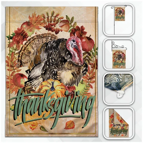 PURELY- Thanksgiving Turkey Garden Flag 12X18In Seasonal Garden Flag Fall Autumn