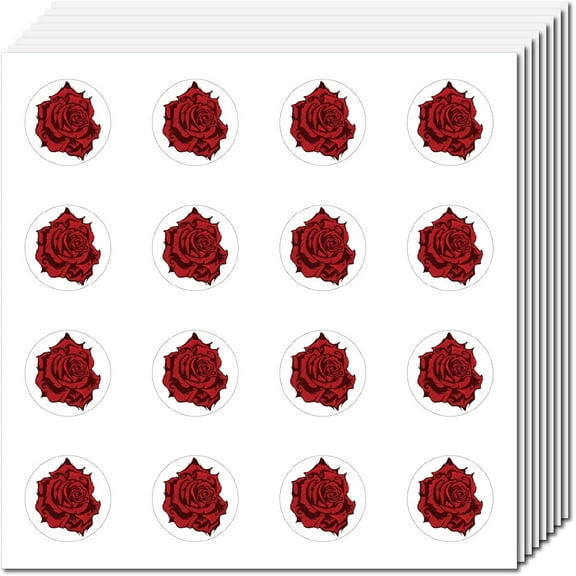 128Pcs 8 Sheets Red Rose Stickers Flower Planner Sticker Plastic Waterproof Self-Adhesive Plant Decals Decoration Stickers for DIY Scrapbooking Envelope Journaling Helmet Crafts 0.98Inch DIY