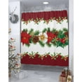 thumbnail image 4 of Christmas Shower Curtain Red Berry Poinsettia Shower Curtains for Bathroom Decor Goolden Snowfalke Christmas Decoration Bath Curtains Sets with Hooks Waterproof, 72x84 in, 4 of 6