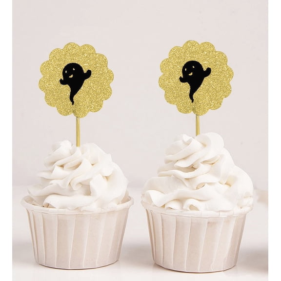 Darling Souvenir, Glitter Gold Halloween Party Cupcake Toppers, Birthday Dessert Decorations - Pack Of 40