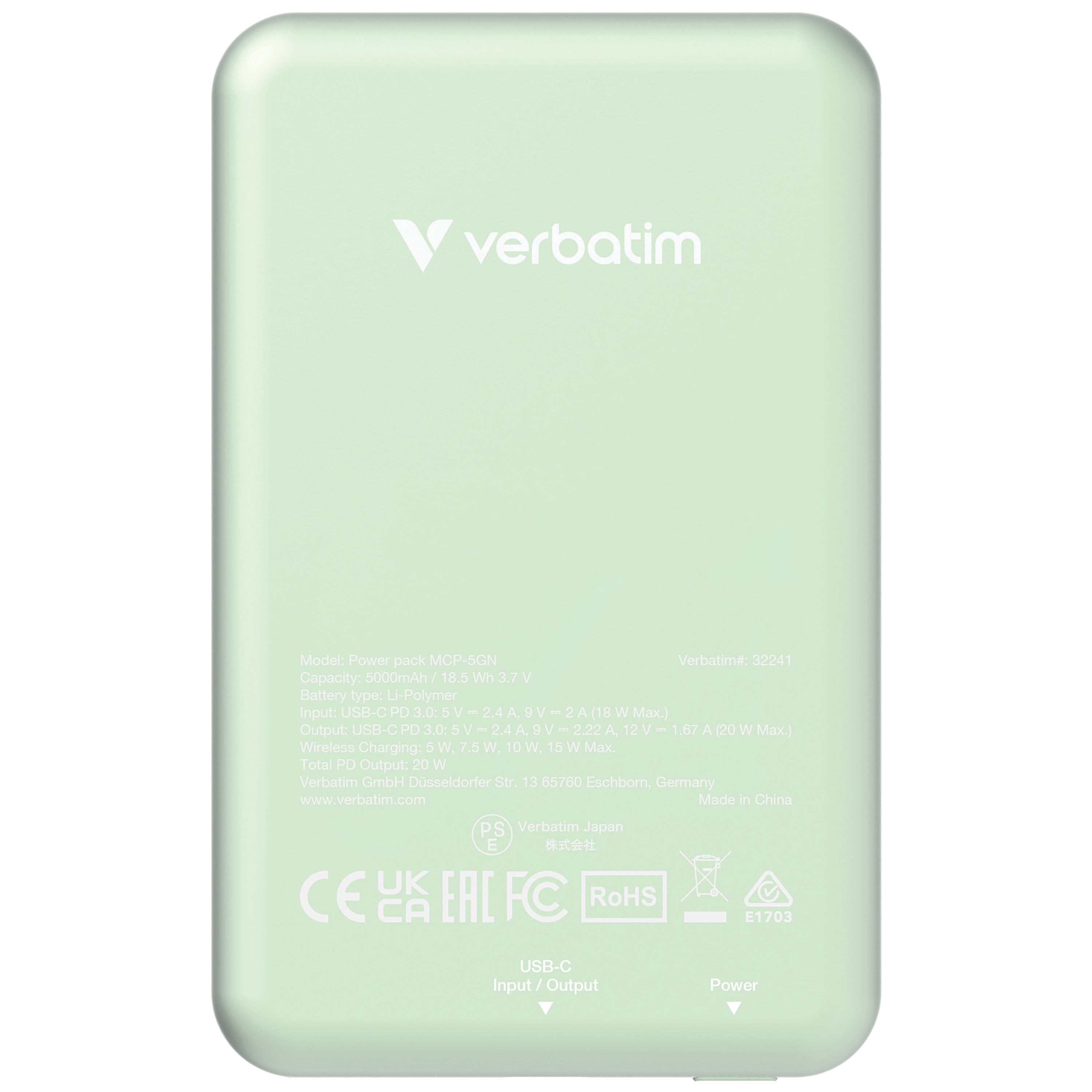 Verbatim Charge 'n' Go Magnetic Wireless Power Bank 5000 mAh - Green