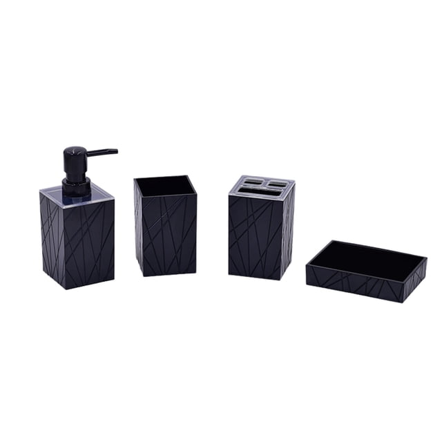 Storage And Organization Closet 4 Piece Bathroom Accessory Set With Soap Dispenser Pump,Toothbrush Holder,Tumbler And Soap Dish Bathroom Tray Shower Set Box Bathroom Bottle Set
