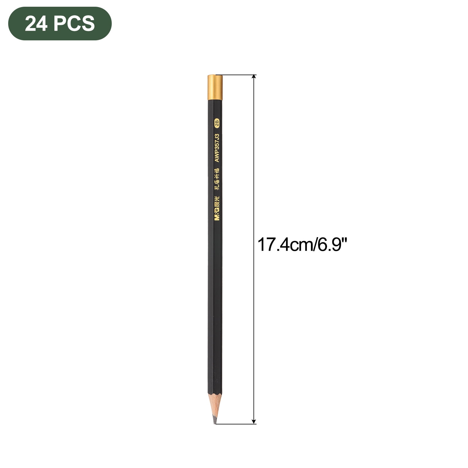 Uxcell Wooden Triangular Pencils, 24 Pcs 2B Pencils Graphite Round Pencils for Classroom Teacher Office Supplies, Black Gold