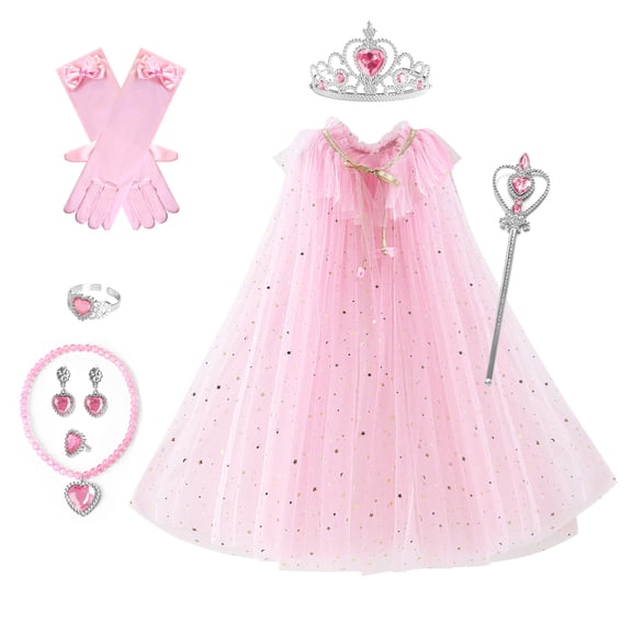 Princess Dress up Clothes, 7Pcs Princess Cape with Crown, Princess Dresses for Birthday Gift