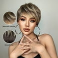 thumbnail image 2 of Female Hair Wigs - Short Golden Brown Wavy With Bangs, Layered Human Hair Wigs for Women, 2 of 6