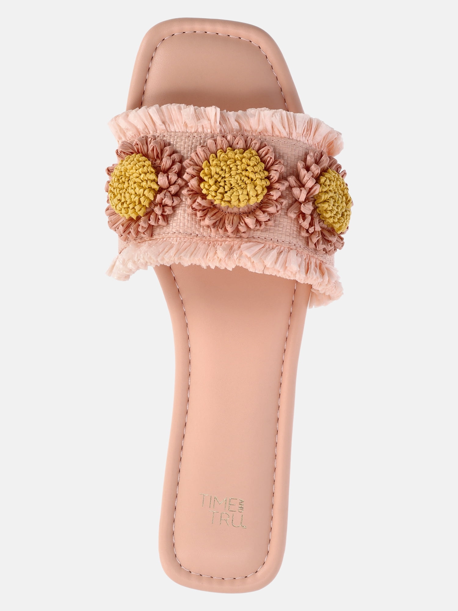 Time and Tru Women's Faux Raffia Daisy Slide Sandals