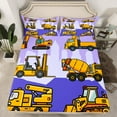 thumbnail image 2 of Manfei Equipment Truck Full Size Sheets,Cartoon Bulldozer Bed Sheets,Purple Yellow Sheet Sets For Boys Teens,Breathable Home Decor,4 Pieces, 2 of 7