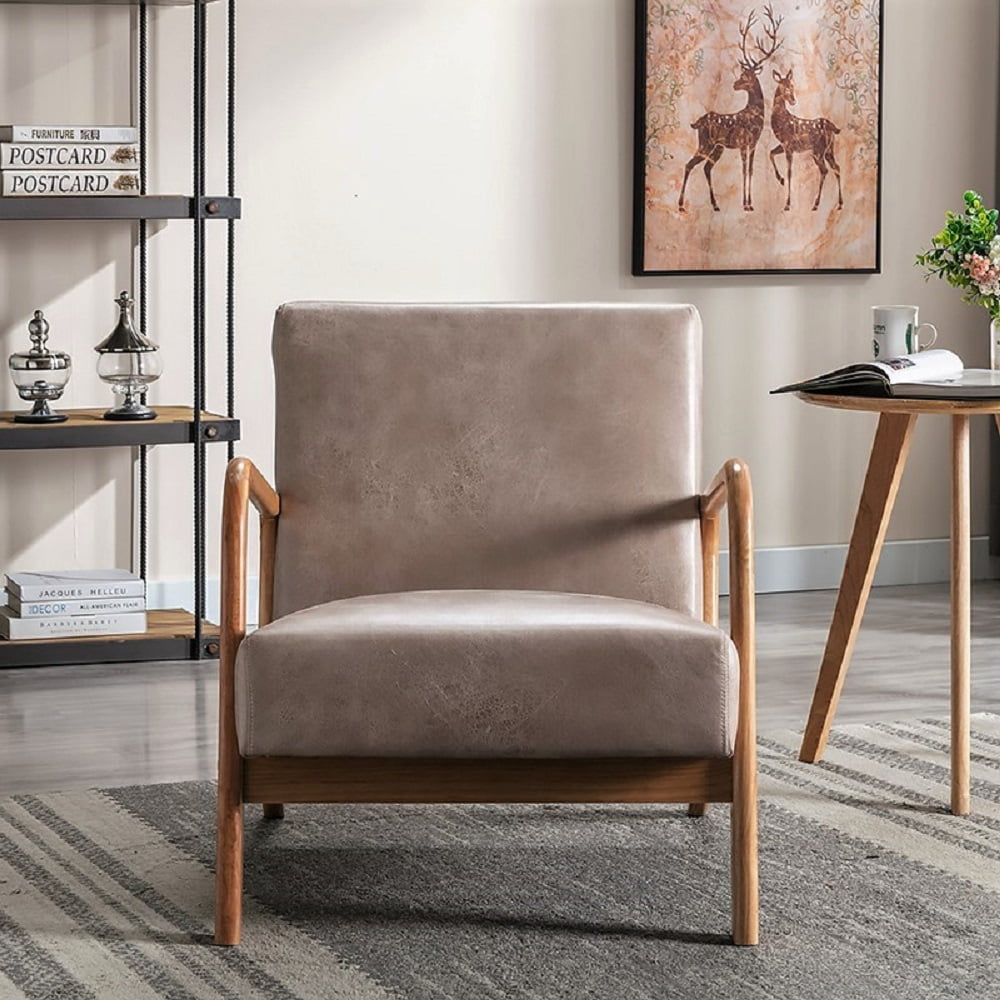 Uspridefurniture Glostrup Mid-century Modern 25.2'' Wide polyester Armchair with solid wood frame -Beige