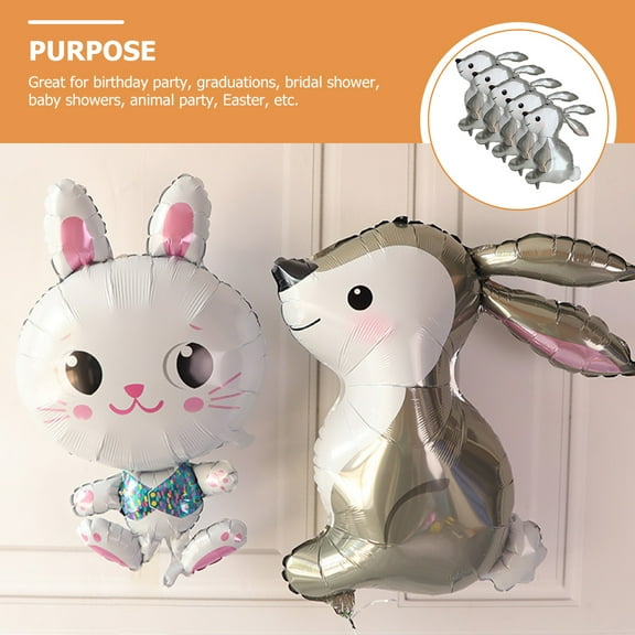 OFFIGAM Grey Wood Bunny Balloons 5 Pieces Foil Balloons for Indoor and Outdoor Easter Party Decorations