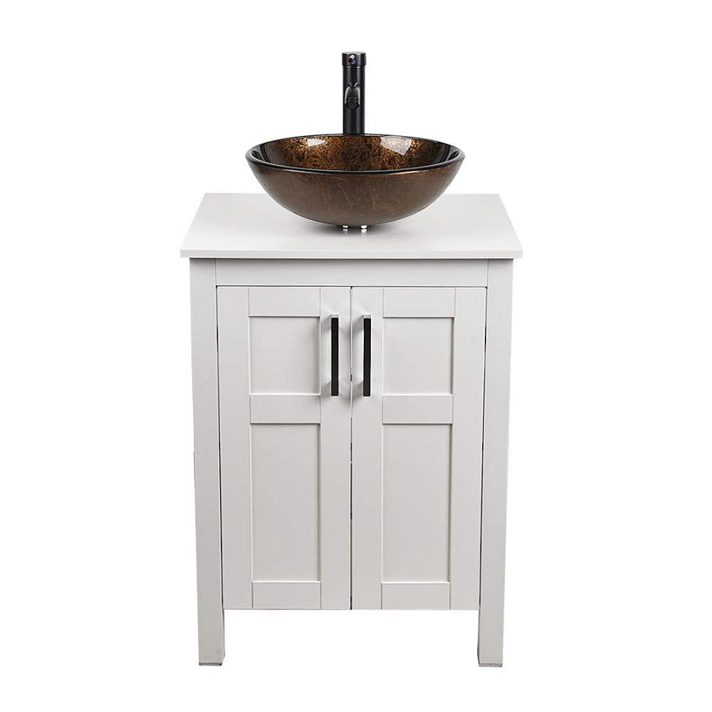 24 Inch Bathroom Vanity And Sink Combo White Modern Mdf Board Countertop Vessel Sink With Water Saving 15 Gpm Faucet And Pop Up Darin Bathroom Cabinetbrown Sink Walmartcom Walmartcom