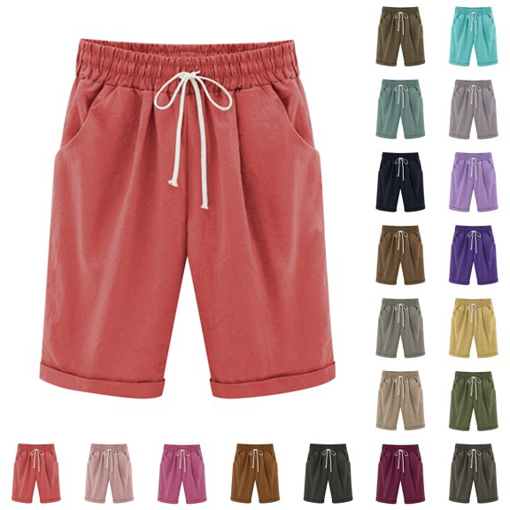 SROBPTY Womens Shorts Solid Knee Length Breathable Summer Pants
