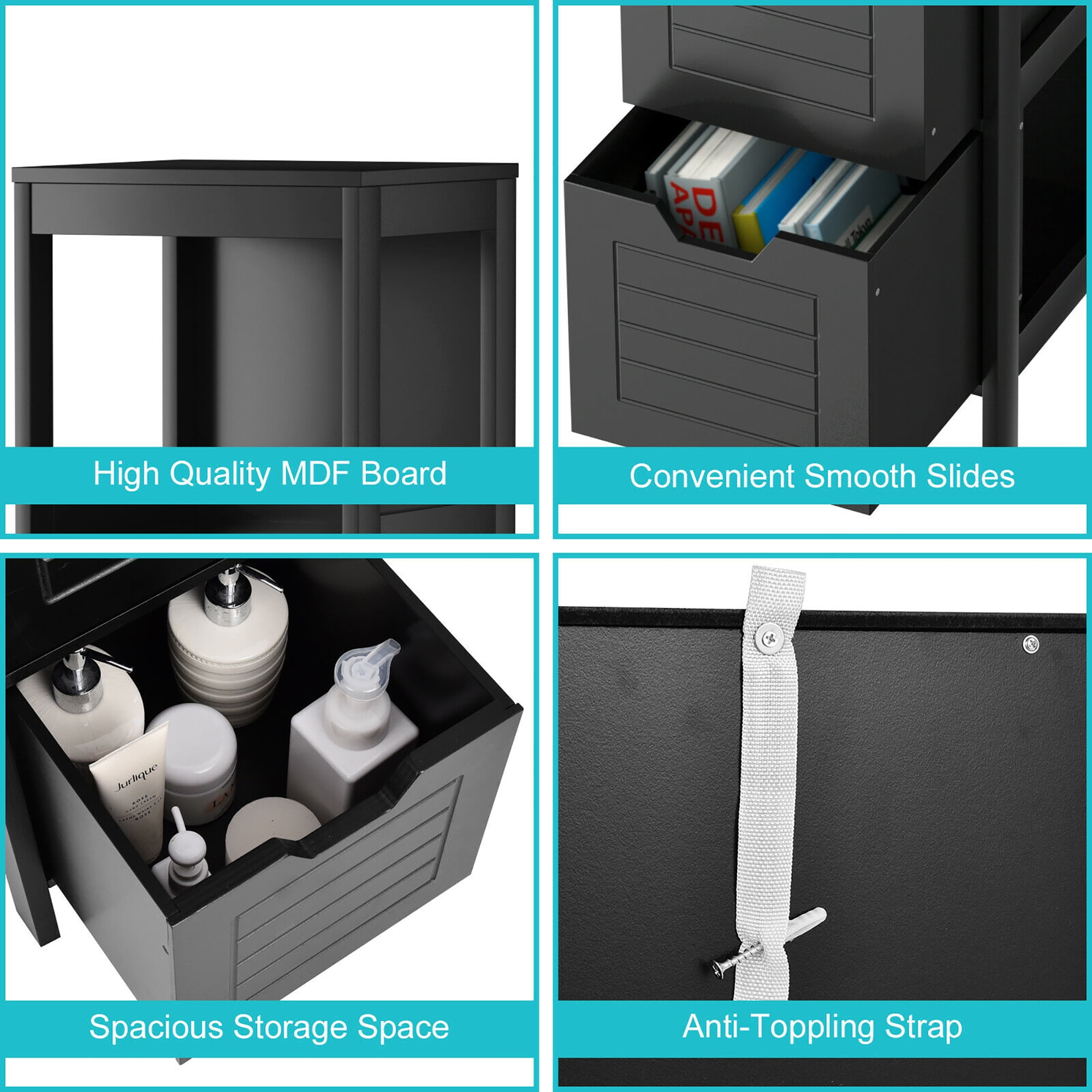 Costway Bathroom Wooden Floor Cabinet Multifunction Storage Rack Stand Organizer Black