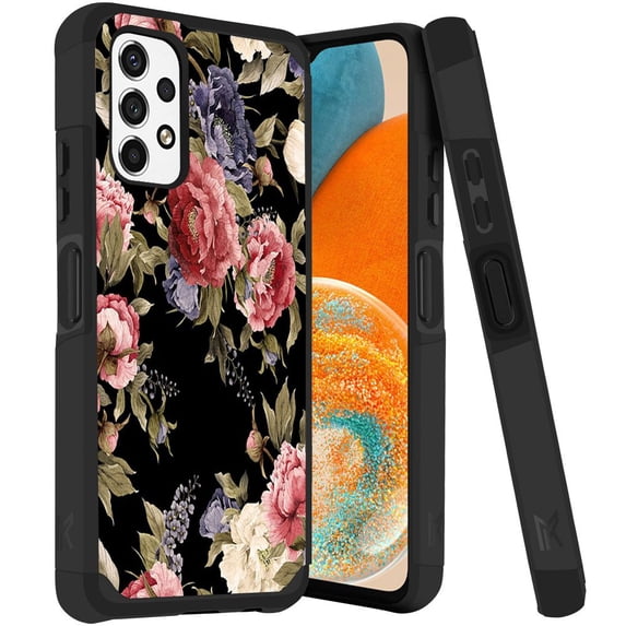 ANJ+ Rugged Dual Layered Shockproof Slim Hybrid Case + Tempered Glass Cover Compatible with Samsung Galaxy A23 5G - Alluring Flowers