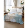 thumbnail image 3 of Twin XL Size Flat Sheet Only, Modern Abstract Soft Brushed Microfiber Bed Sheets, Blue Brown Color Blocks Hotel Quality Breathable Bedding Top Sheet, Easy Care, 66"x102", 3 of 9