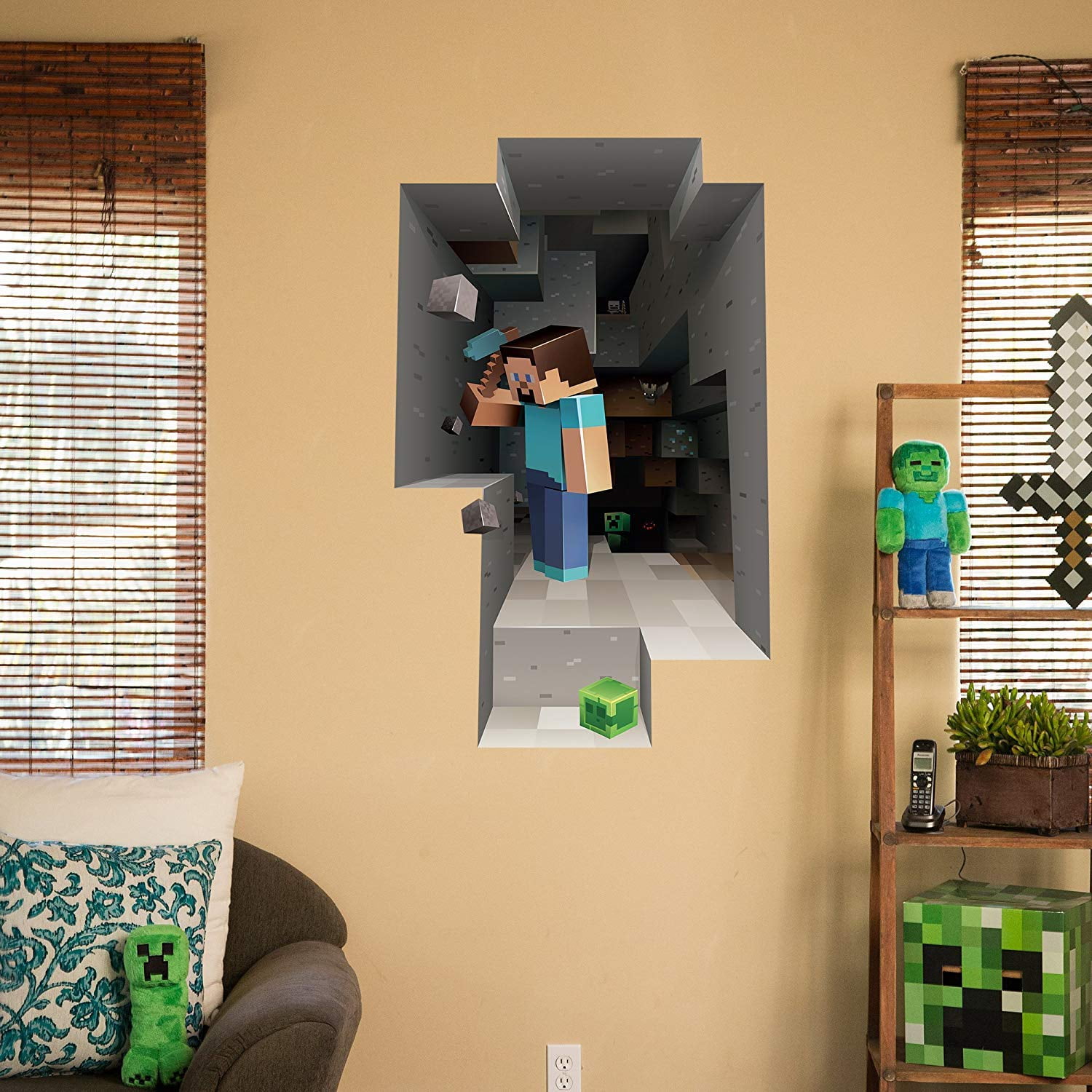 Wall Decals Set of 2 Digging Wall Sticker For Mineworld Theme Kids Bedroom Poster Room Decor