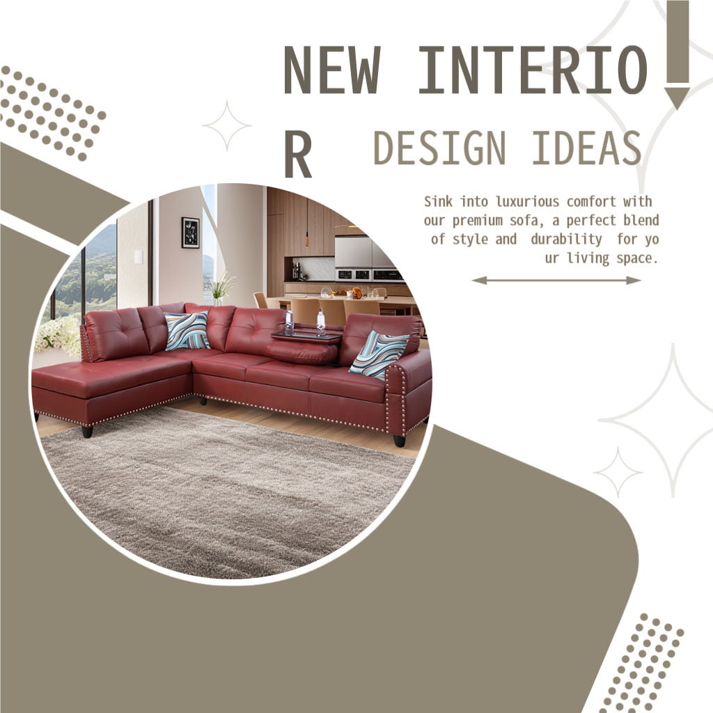 4-seater L-shaped sofawith 90° Swivel Cup Holders, apartment, living room, and office sofa(Includes 2 Pillows)