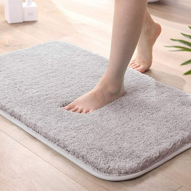 Alfombra de baño Espesar Alfombras de baño antideslizantes Shaggy con microfibra suave absorbente de agua para baño Ducha Bañera Dormitorio, ducha y habitación 40 * 60 cm Gris claro oso de fresa Hogar