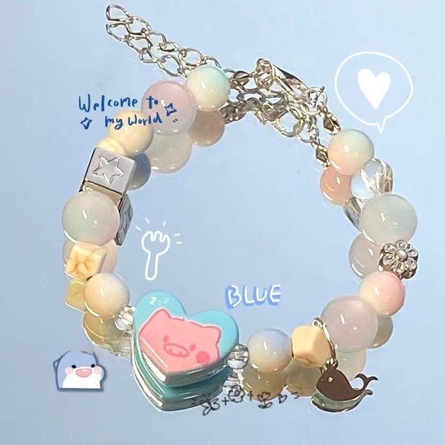 Pulsera de mariposa con diseño de nicho, pulsera con temperamento y sensación, pulsera con cuentas de estrella y sonrisa, pulsera con degradado única para mujer