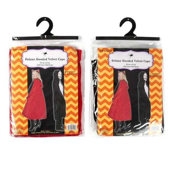 Spooky Village 2 Pack 55 x 51 Inch Black Velvet Cape with Hood Costume Perfect for Halloween Parties