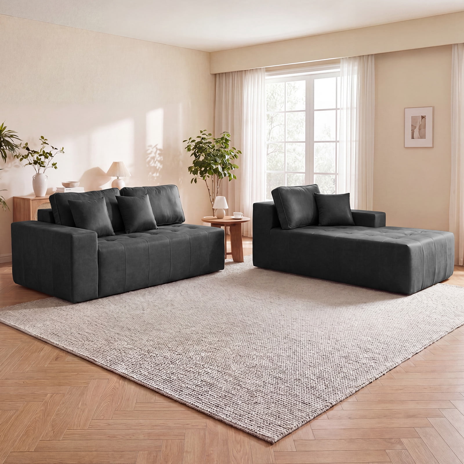 No-Assembly Faux Leather Corner Chaise Compression Sofa Bed, L-Shaped Sectional Couch with High-Density Sponge for Living Room, Black