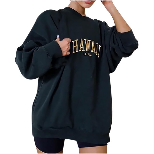 Tops de manga larga con cuello redondo para mujer, sudadera con estampado de letras para otoño e invierno, Tops Pompotops gfhjh9679