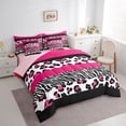 thumbnail image 3 of Manfei Animal Cheetah Zebra Print 7-Piece Twin Bedding Sets for Teens,Purple Lines Bedding Comforter Set,Black Pink Breathable Sheet Sets,Geometric Stripes Home Decor,Reversible, 3 of 8