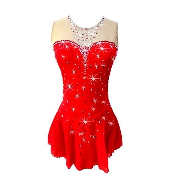 LIUHUO Customized Sleeveless Red Spandex Figure Skating Dress Girls Ladies Embellished with Diamonds Unique Design
