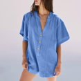 thumbnail image 4 of GILIGEGE Rompers for Women 2025 Summer Casual V Neck Button Down Short Sleeve Romper Overalls Shorts with Pockets Beach Vacation Outfits Short Rompers Tshirt Shorts Dressy Jumpsuits Casual Trendy, 4 of 7