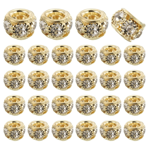 Uxcell 40Pcs 8mm Cuentas de Strass de Gran Agujero, Cuentas Espaciadoras Europeas en Granel (Oro Brillante)