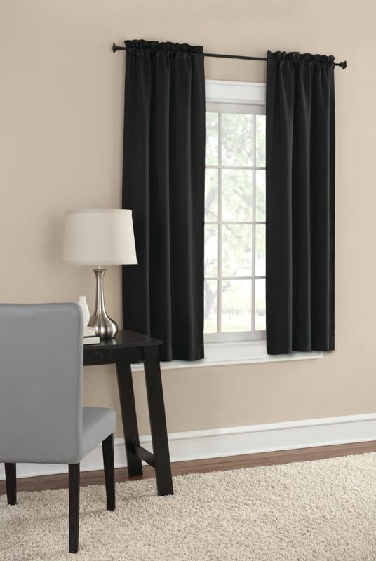 Mainstays Solid Color Room Darkening Rod Pocket Curtain Panel Pair, Set of 2, Black, 30 x 63