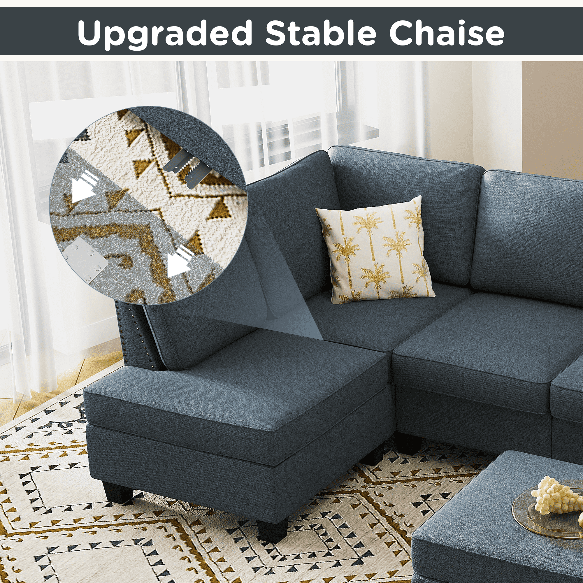 Buy HONBAY Reversible Sectional Sofa L Shape Fabric Couch with Chaise ...
