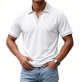 thumbnail image 4 of Josdec Men's Striped Trim V-Neck Short Sleeve Polo Shirt, Casual Layered Collar Pullover for Summer Daily & Office Wear M-XXXL, 4 of 7