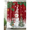 thumbnail image 2 of Red Snowman Christmas Extra Long Shower Curtain Set, Waterproof Shower Curtains for Bathroom, Xmas Tree Snowflake Balls Washable Fabric Cloth Bath Curtain for Bathtub with Hooks 72x96 Inches, 2 of 6