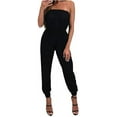 thumbnail image 1 of Women Jumpsuit Solid Color Off Shoulder Long Pants Elastic Waist Band Jumpsuit, 1 of 5