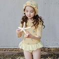 thumbnail image 3 of Sun Protection Swimsuit for Girls, Long Sleeve One-Piece with Matching Swim Hat, Polyester Fabric, UPF 50+, for Beach and Pool Use, Yellow, 3 of 8