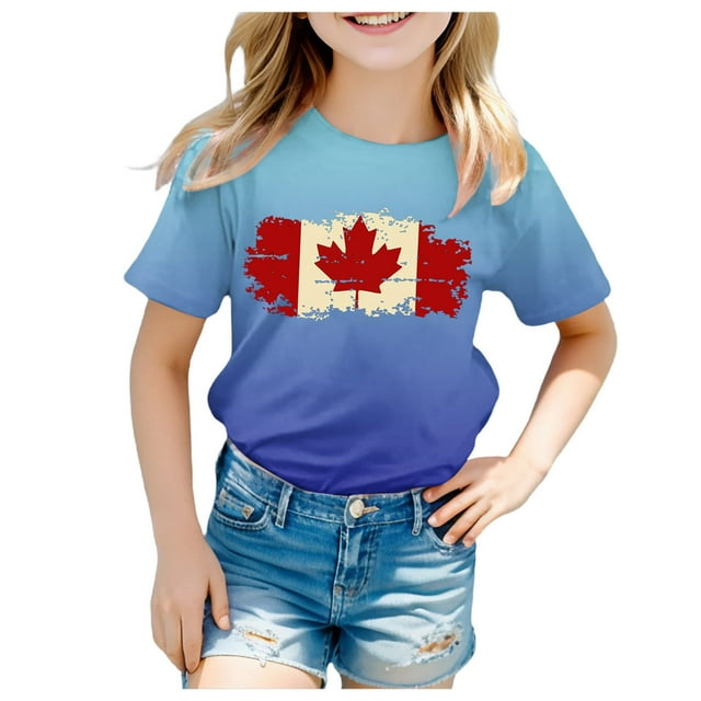 Chandails pour Filles Imprimé Filles T-Shirts à Manches Courtes Col Rond Hauts d'Été pour Filles Filles Taille 12-13 Ans Mode Filles