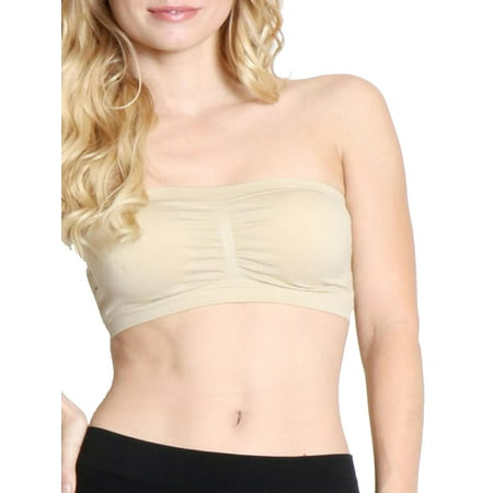 MOA COLLECTION Women's Solid Basic Comfy Seamless Fishnet Bandeau Style Stretchy Wrap Tee Bra