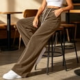 thumbnail image 6 of Zynoxe Womens Corduroy Pants Casual Soft High Waist Drawstring Wide Leg Pants with Pockets Vintage Straight Relaxed Lounge Trousers Brown S, 6 of 8