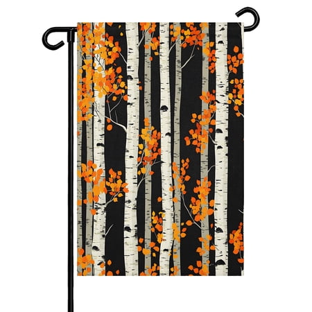 Retro Trunk Garden Flag 12x18 Inch Country Orange Brown Leaf Tree Forest Black Background Double Sided Small Decorative Garden Flags for Outside Outdoor Yard Porch Lawn Decoration