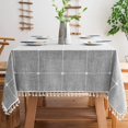 thumbnail image 1 of GHSDFBB Solid Embroidery Checkered Table Cloth Washable Cotton Linen Tassel Tablecloth, Rectangle Wrinkle Free Anti-Fading Table Cover for Kitchen Dinning Thanksgiving Christmas (55x120 Inch, Gr, 1 of 7
