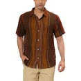 thumbnail image 1 of INSPIRE CHIC Men's Shirt Vertical Striped Button Down Point Collar Short Sleeve  Shirt M Brown Khaki, 1 of 6