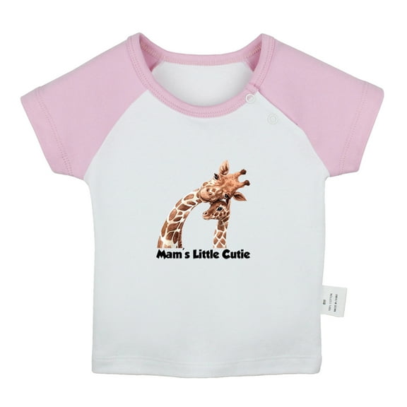 Mam's Little Cutie Funny T shirt For Baby, Newborn Babies Animal Giraffe T-shirts, Infant Tops, 0-24M Kids Graphic Tees Clothing (Short Pink Raglan T-shirt, 0-6 Months)