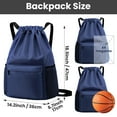 thumbnail image 4 of Muka Swim Bag Gym Backpack Drawstring Beach Backpack for Men Women Swimming with Wet & Dry Compartment, Water Resistant Fabric-Navy Blue, 4 of 8
