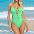 thumbnail image 1 of Lace Up 1 Piece Swimsuit V Neck Bathing Bikini Woman Woman Transparent Bikini Black Bikini Set -Bikini Flat Bikini Gold Bikini Plus Size Bikini Top High -Cellulite Shorts Ruffle Bandeau Bikini Women's, 1 of 4