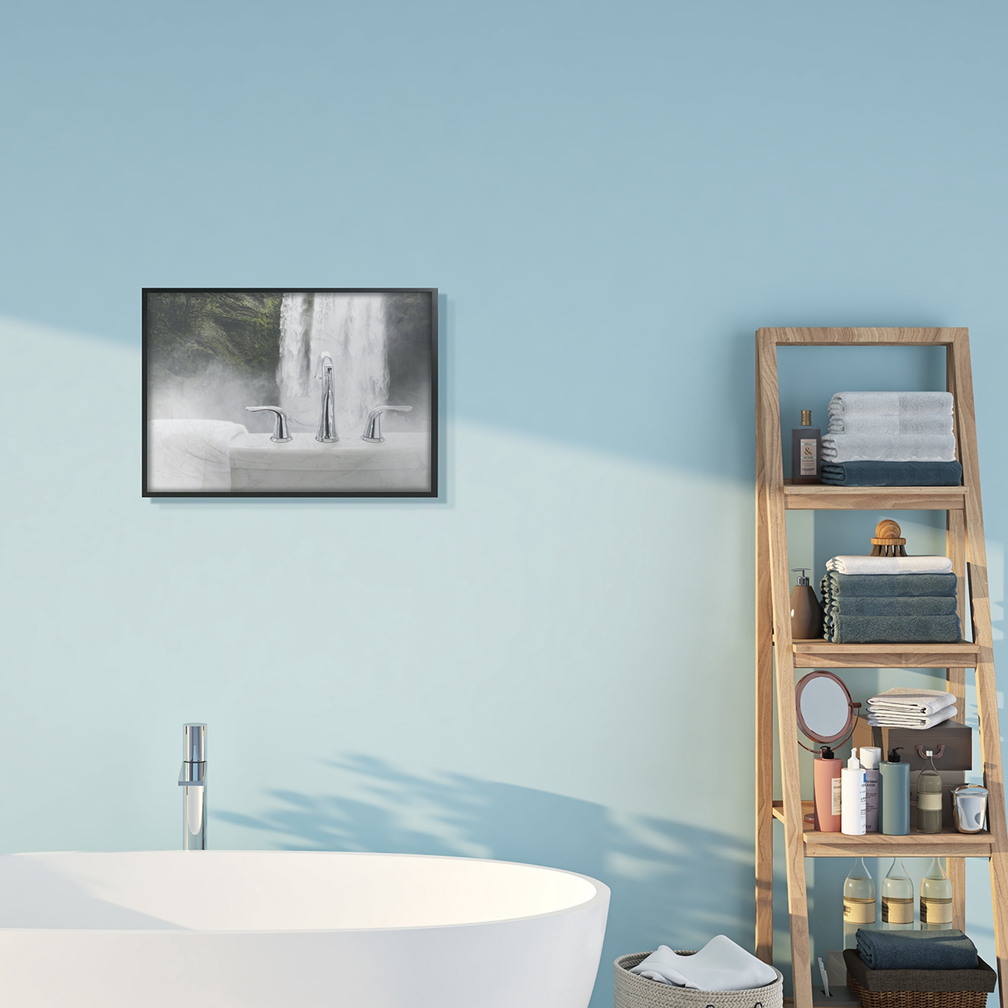 Stupell Industries Waterfall Bath Time Abstract Bathroom Photograph Black Framed Art Print Wall Art, 16x20, by Milli Villa